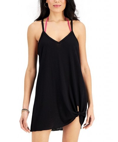 Juniors' Knot-Hem Cover-Up Dress Black $20.14 Swimsuits