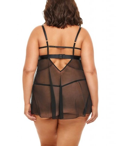 Plus Size Riley Empire Waist Babydoll with Bow and G-string Set Black, Pink Tulle $24.71 Lingerie