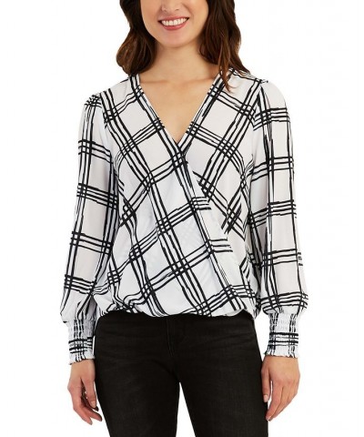 Juniors' Printed Cross-Front Top Black/White Plaid $26.95 Tops