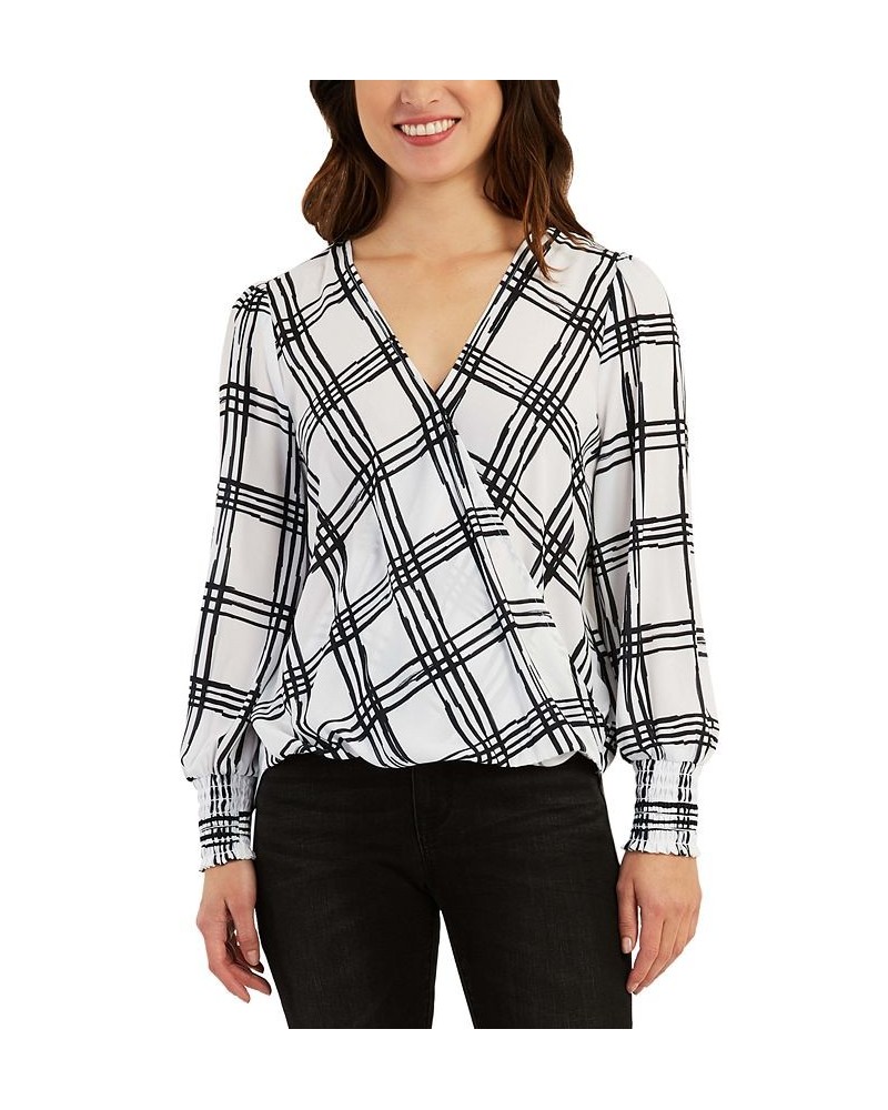 Juniors' Printed Cross-Front Top Black/White Plaid $26.95 Tops