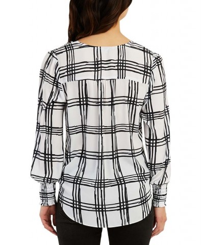 Juniors' Printed Cross-Front Top Black/White Plaid $26.95 Tops