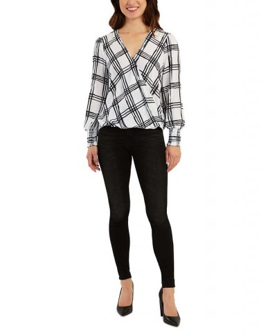 Juniors' Printed Cross-Front Top Black/White Plaid $26.95 Tops