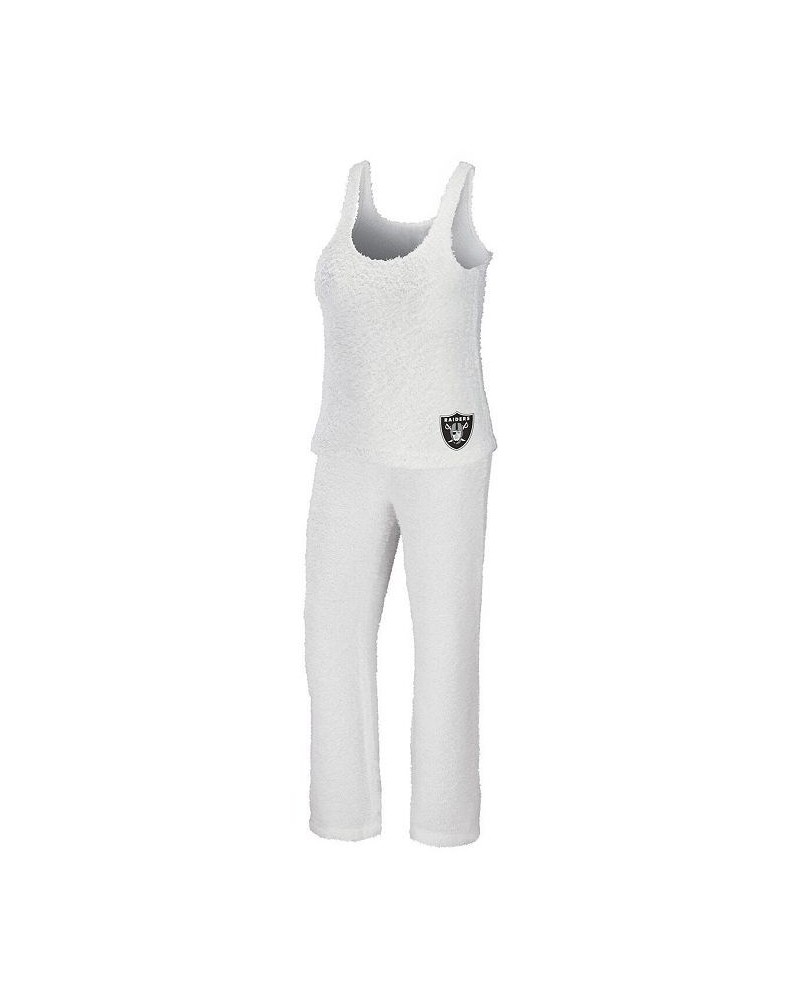 Women's Cream Las Vegas Raiders Cozy Scoop Neck Tank Top Pants Sleep Set Cream $48.59 Pajama