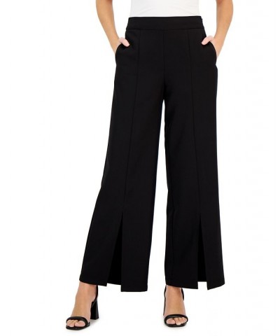 Women's High-Rise Front-Slit Flare-Leg Pants Deep Black $26.54 Pants