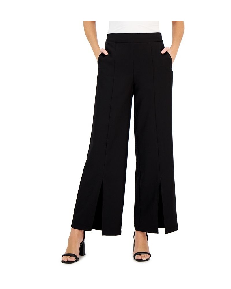 Women's High-Rise Front-Slit Flare-Leg Pants Deep Black $26.54 Pants