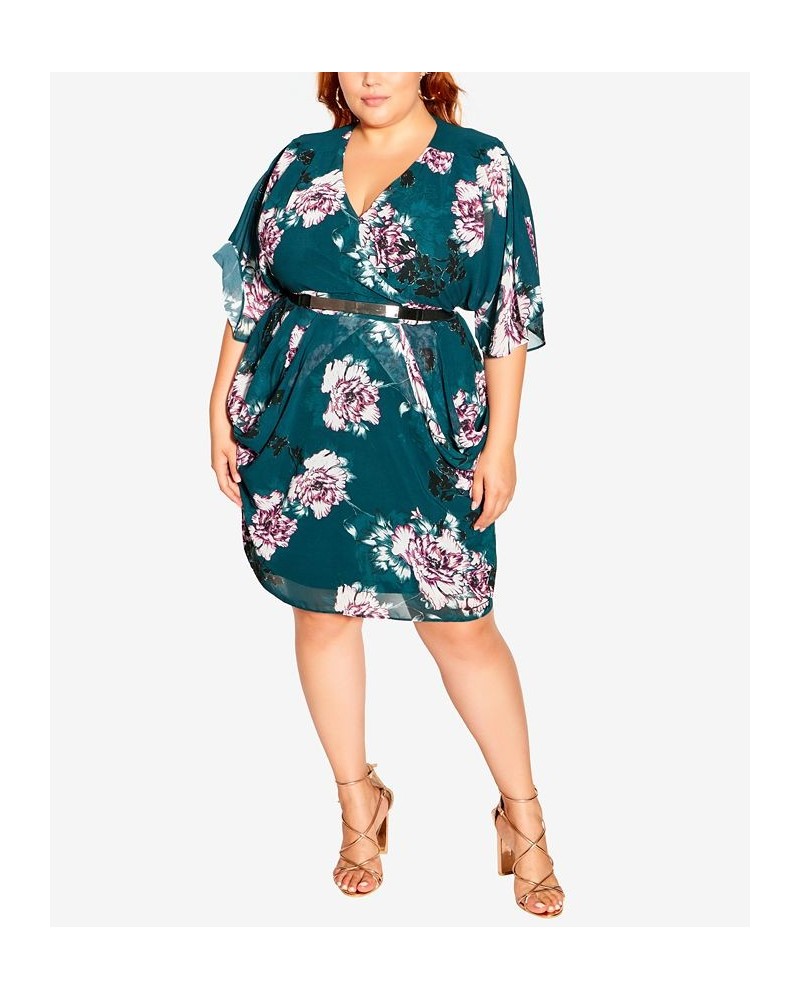 Trendy Plus Size Color Wrap Print Dress Jade Blossom $40.46 Dresses