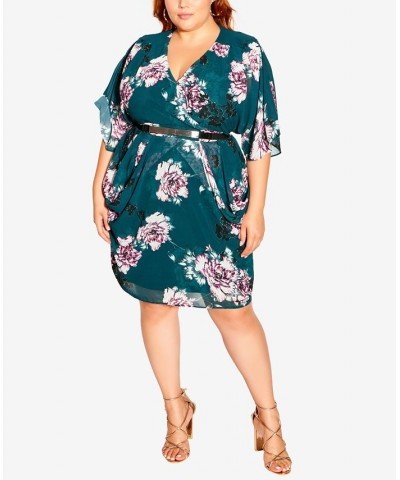 Trendy Plus Size Color Wrap Print Dress Jade Blossom $40.46 Dresses