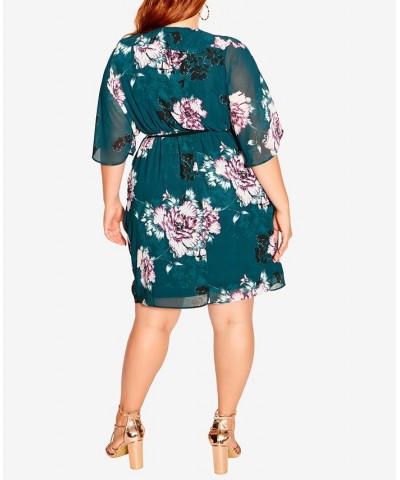 Trendy Plus Size Color Wrap Print Dress Jade Blossom $40.46 Dresses