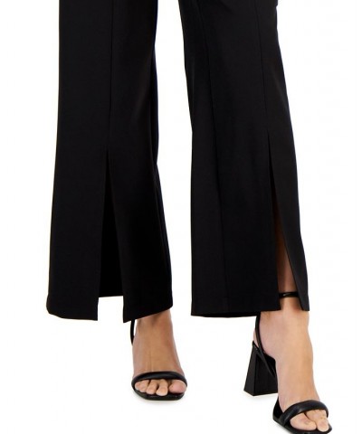 Women's High-Rise Front-Slit Flare-Leg Pants Deep Black $26.54 Pants