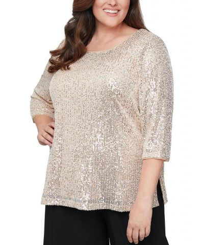 Plus Size Sequined Party Top Taupe $57.46 Tops