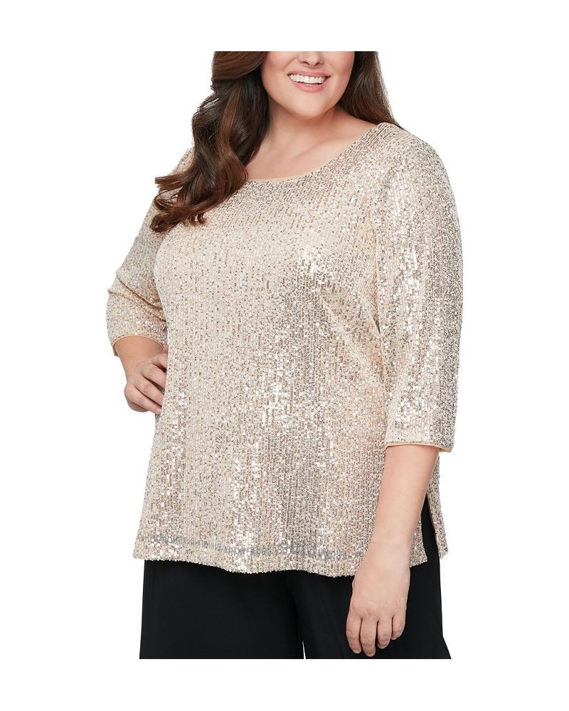 Plus Size Sequined Party Top Taupe $57.46 Tops