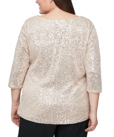 Plus Size Sequined Party Top Taupe $57.46 Tops