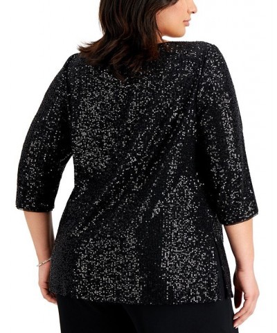 Plus Size Sequined Party Top Taupe $57.46 Tops