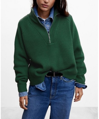 Women's High Neck Zip Sweater Green $29.40 Sweaters