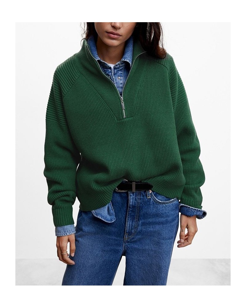 Women's High Neck Zip Sweater Green $29.40 Sweaters