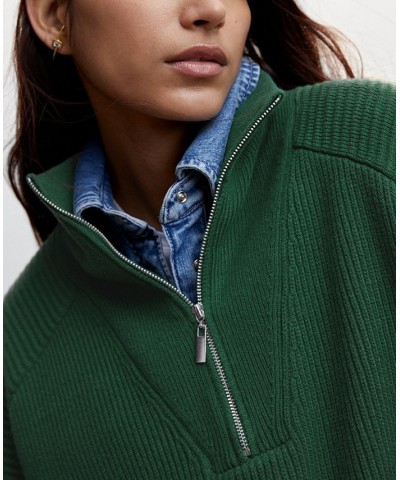 Women's High Neck Zip Sweater Green $29.40 Sweaters