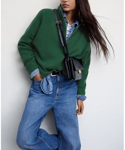 Women's High Neck Zip Sweater Green $29.40 Sweaters