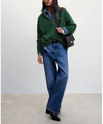 Women's High Neck Zip Sweater Green $29.40 Sweaters