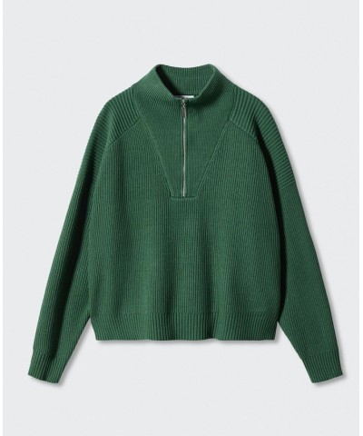 Women's High Neck Zip Sweater Green $29.40 Sweaters