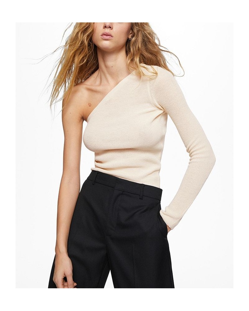 Women's Ribbed Asymmetric Sweater Ecru $34.19 Sweaters