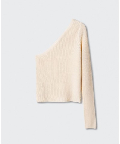 Women's Ribbed Asymmetric Sweater Ecru $34.19 Sweaters