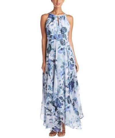 Petite Floral-Print Chiffon Gown Blue Floral $42.57 Dresses