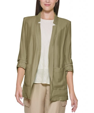 Notched Ruched-Sleeve Blazer Green $47.73 Jackets