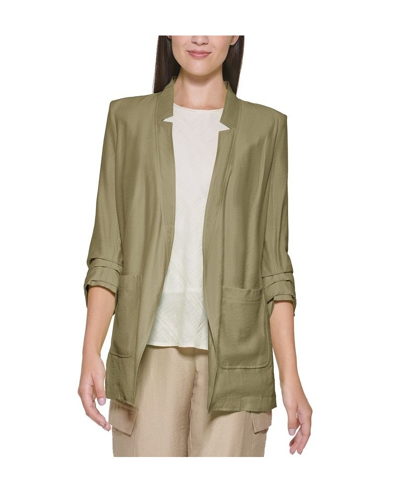 Notched Ruched-Sleeve Blazer Green $47.73 Jackets