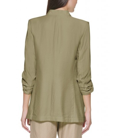 Notched Ruched-Sleeve Blazer Green $47.73 Jackets