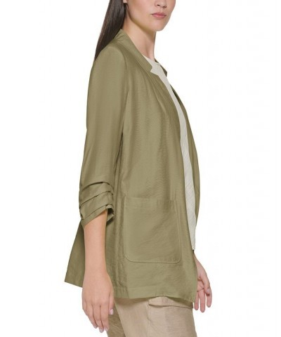 Notched Ruched-Sleeve Blazer Green $47.73 Jackets