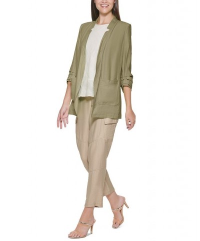 Notched Ruched-Sleeve Blazer Green $47.73 Jackets