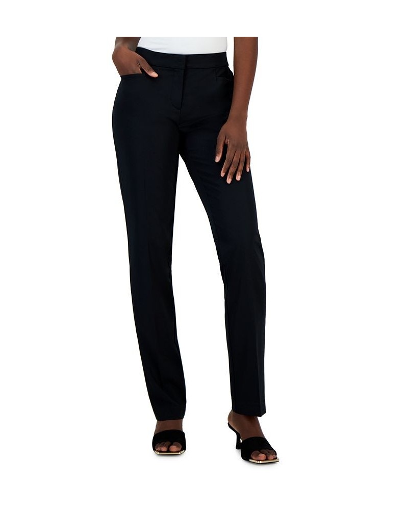 Women's Essential Mid-Rise Straight-Leg Pants Deep Black $20.27 Pants