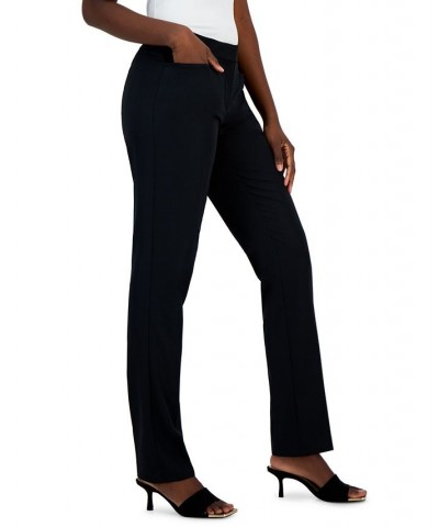 Women's Essential Mid-Rise Straight-Leg Pants Deep Black $20.27 Pants