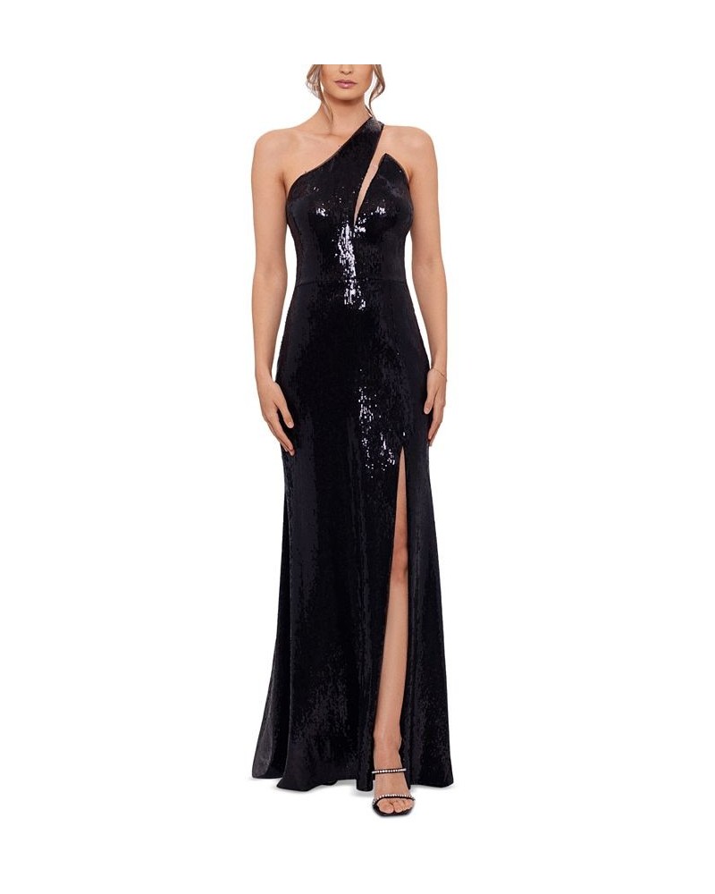 Women's Sequined One-Shoulder Gown Black $139.05 Dresses