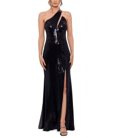 Women's Sequined One-Shoulder Gown Black $139.05 Dresses