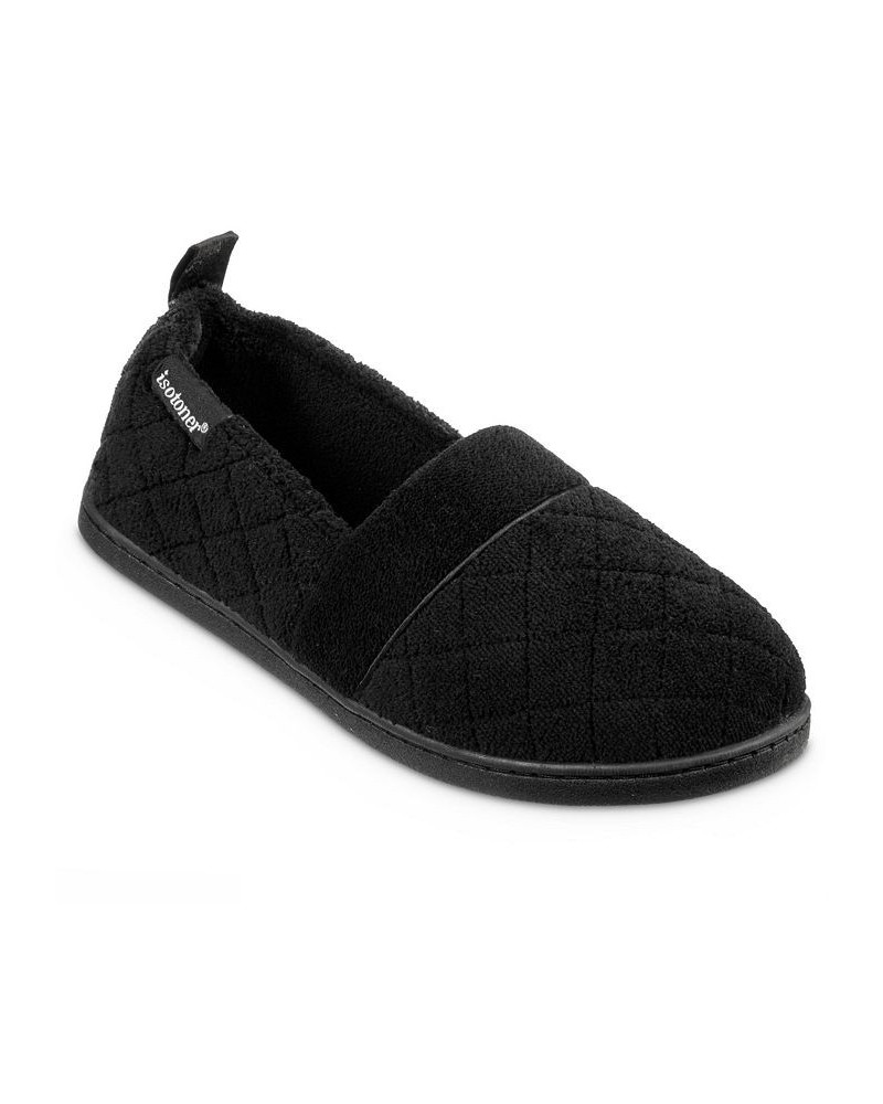 Quilted Memory Foam Microterry Slip On Slippers Black $24.00 Shoes