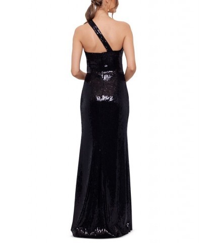 Women's Sequined One-Shoulder Gown Black $139.05 Dresses