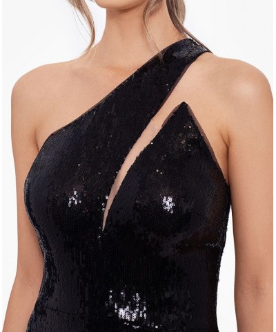 Women's Sequined One-Shoulder Gown Black $139.05 Dresses