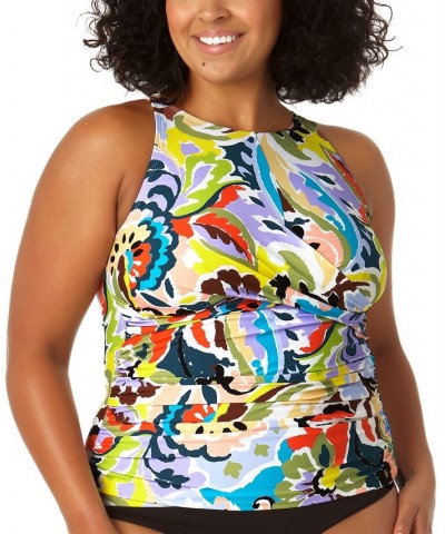 Plus Size Printed Open-Back Tankini Top Paisley Multi Print $32.64 Swimsuits