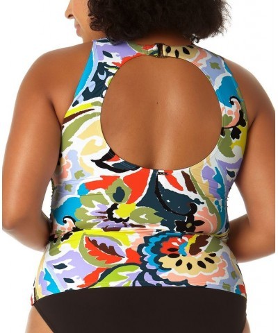 Plus Size Printed Open-Back Tankini Top Paisley Multi Print $32.64 Swimsuits