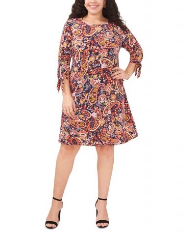 Plus Size Paisley-Print Tie-Sleeve Shift Dress Navy $41.08 Dresses