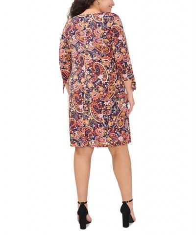 Plus Size Paisley-Print Tie-Sleeve Shift Dress Navy $41.08 Dresses