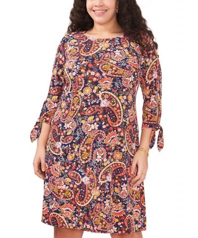 Plus Size Paisley-Print Tie-Sleeve Shift Dress Navy $41.08 Dresses