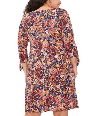 Plus Size Paisley-Print Tie-Sleeve Shift Dress Navy $41.08 Dresses