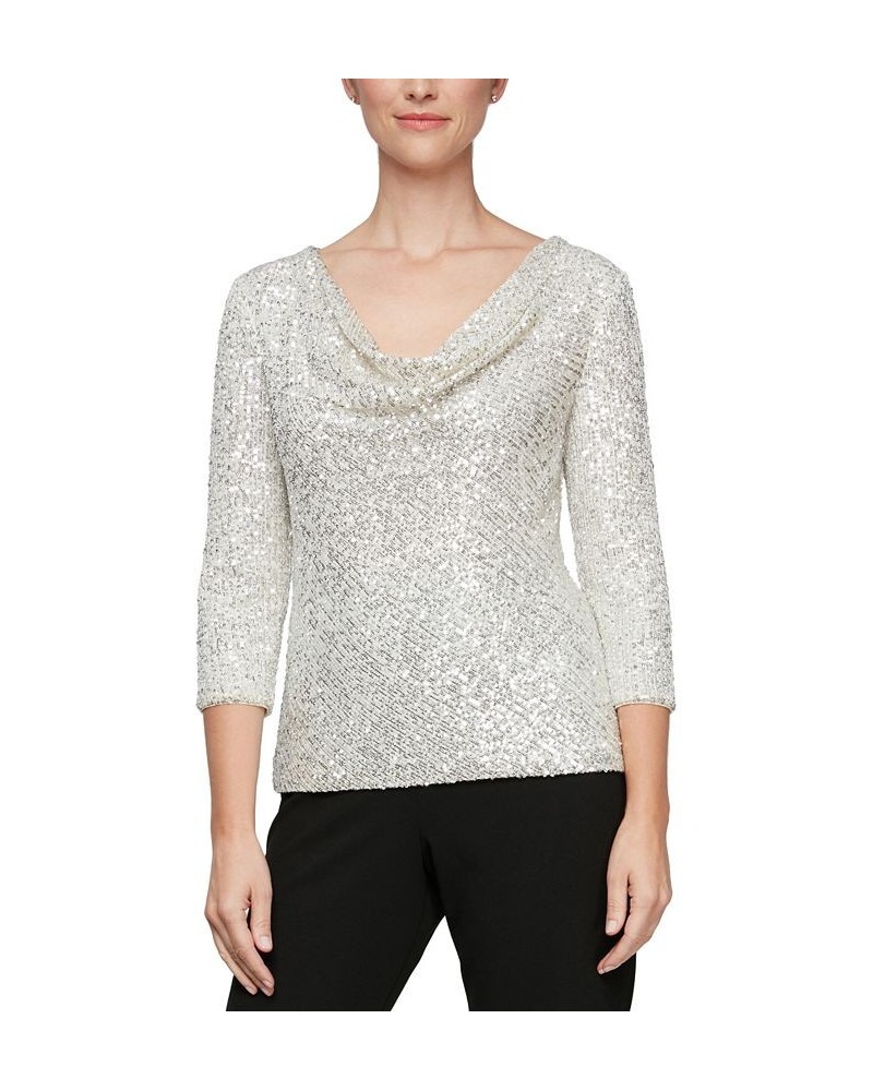 Cowlneck Sequin Tunic Ivory/Silver $43.67 Tops