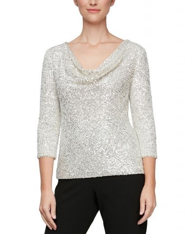 Cowlneck Sequin Tunic Ivory/Silver $43.67 Tops