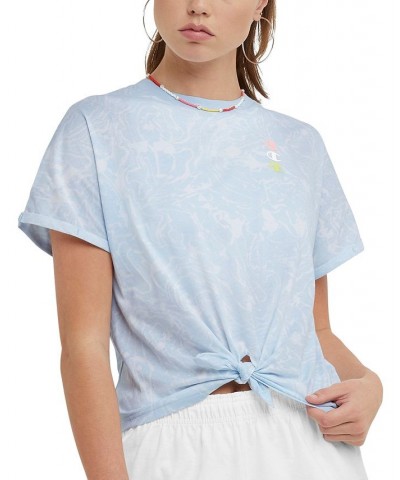 Women's Printed Tie-Front T-Shirt Marble Wave Ciel Blue $18.80 Tops