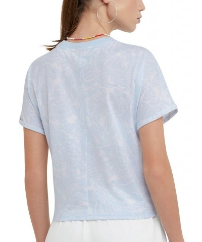 Women's Printed Tie-Front T-Shirt Marble Wave Ciel Blue $18.80 Tops