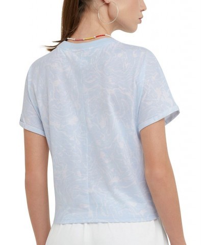 Women's Printed Tie-Front T-Shirt Marble Wave Ciel Blue $18.80 Tops