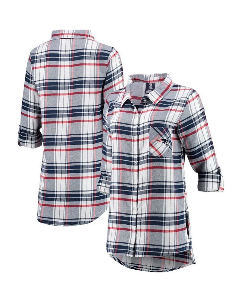 Women's Navy Red New England Patriots Accolade Flannel Long Sleeve Button-Up Nightshirt Navy, Red $30.55 Pajama